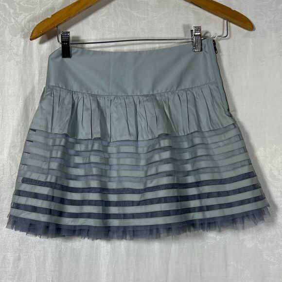 Free People Mini Skirt 24 Teal NEW Mesh Tulle Layered Chiffon Kawaii Babydoll - Picture 1 of 8